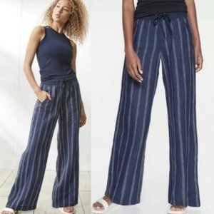 Athleta Cabo 100% Linen Navy Stripe Wide Size 6